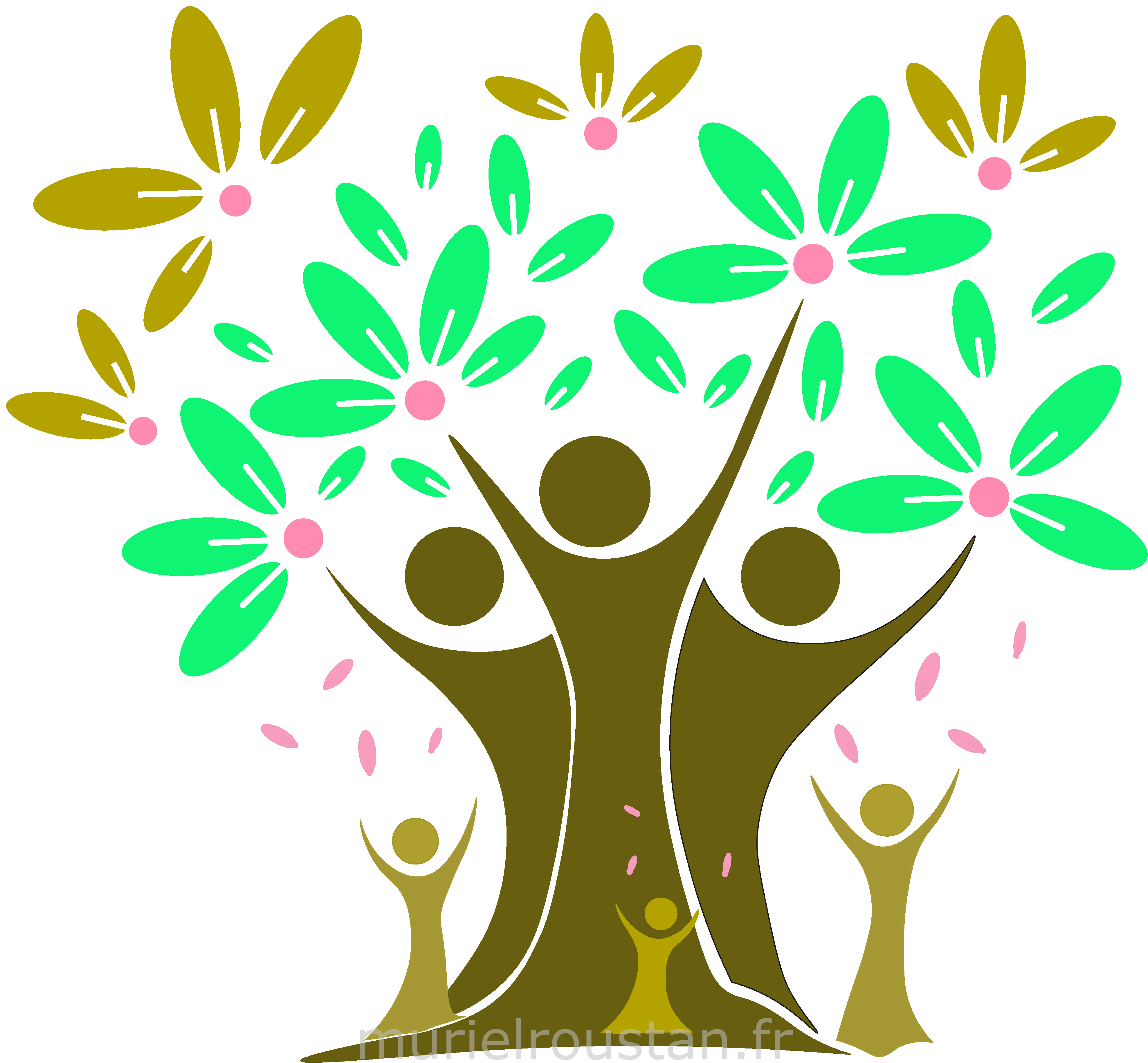 Illustration avec plusieurs petits bonhommes devant plusieurs autres joyeux et jetant des fleurs.