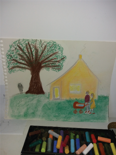 Deuxième image d'un exercice de dessin de sa maison lors d'un atelier.